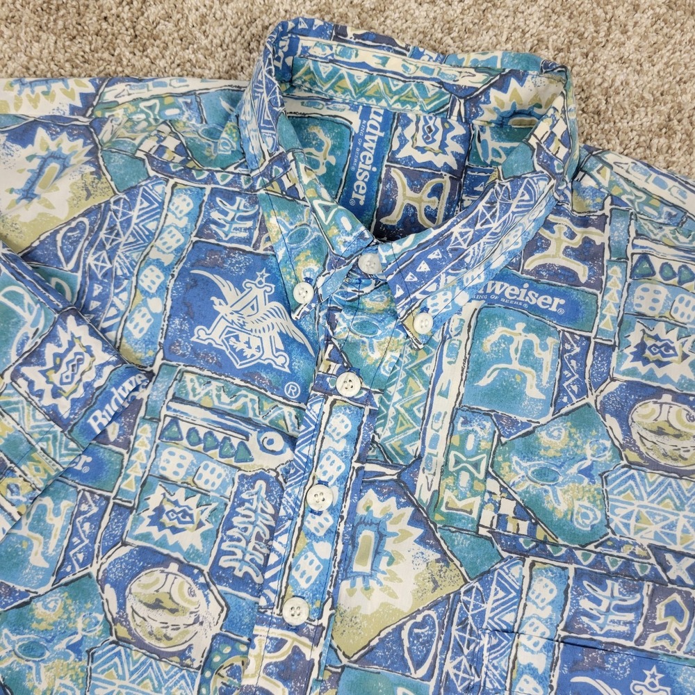 Reyn Spooner Mens 2XL Blue AOP Tribal Popover Button Down Short Sleeve